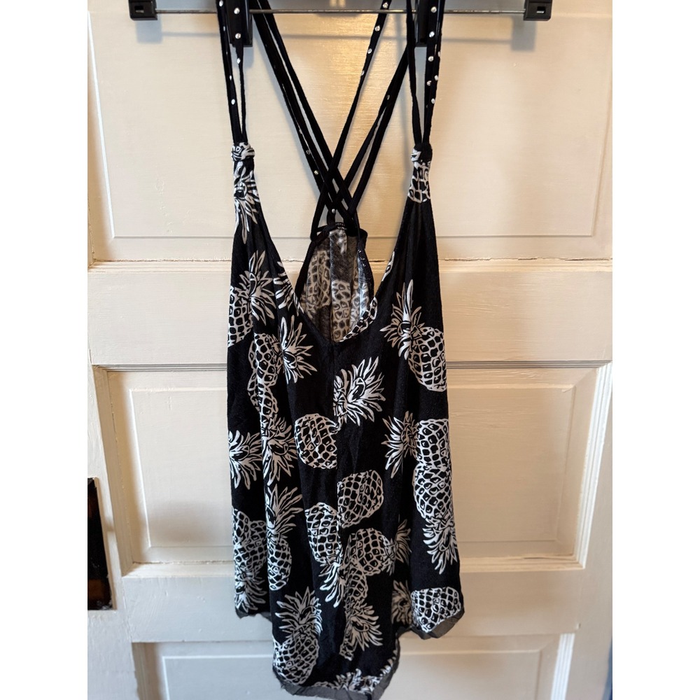 Candies Womens Black White Pineapple Print Strappy Studded Tank Top size  Medium
